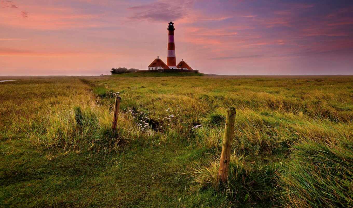 поле, landscape, lighthouse, westerheversand
