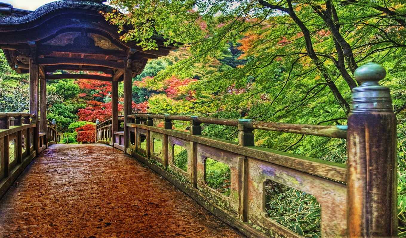 colorful, sandbox, Bridge, japanese, park, national, wooden, Japan, vegetation, yokohama