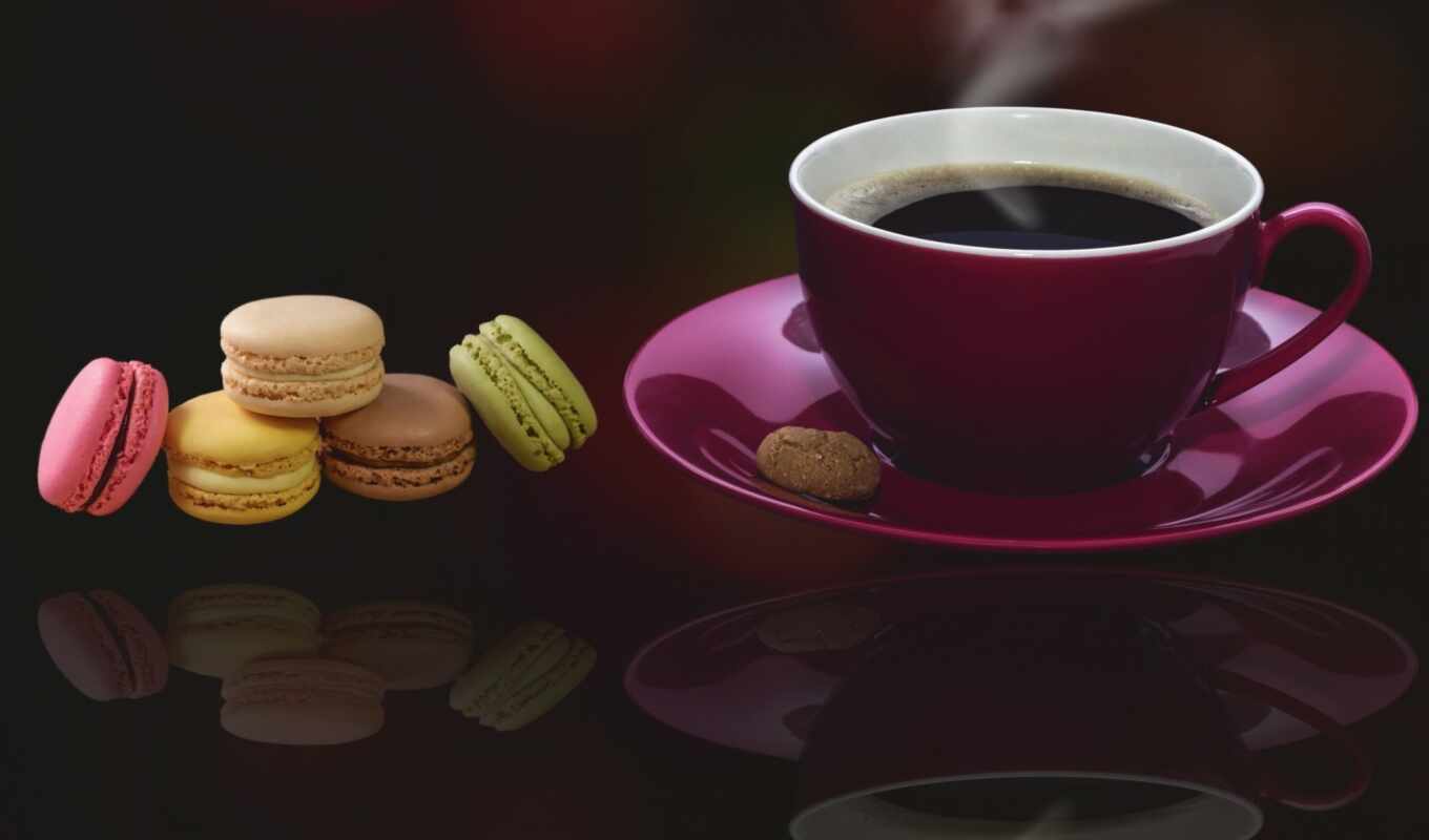 photo, meal, coffee, cup, picture, cake, drink, rare, macaron, cookies, almond cookies