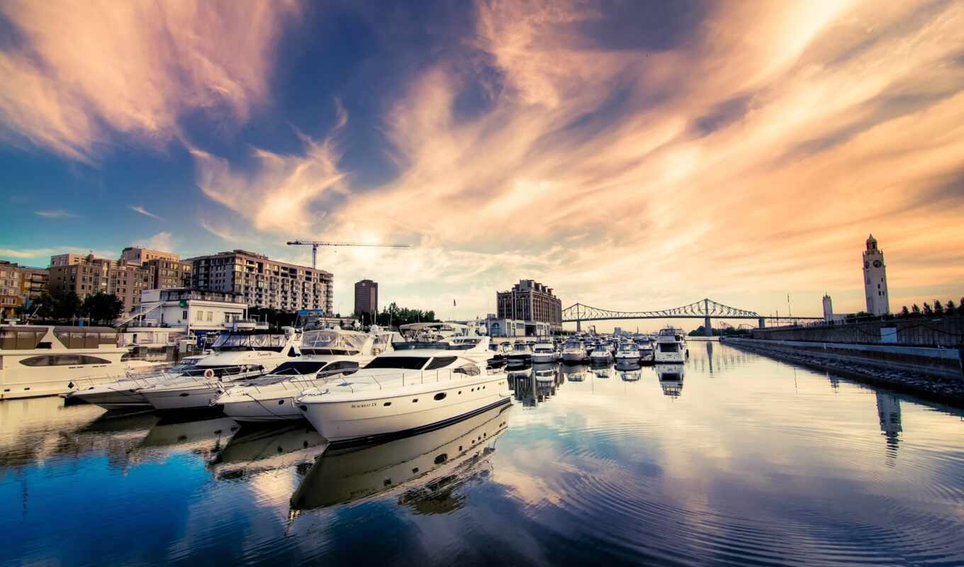 sky, at home, city, Bridge, cities, building, river, boats, yachts
