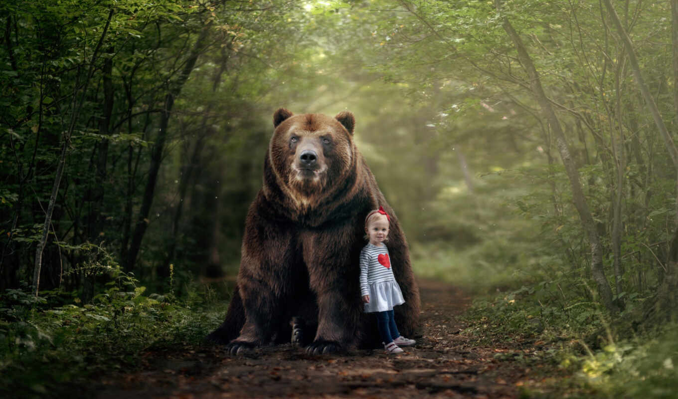 girl, bear, fore