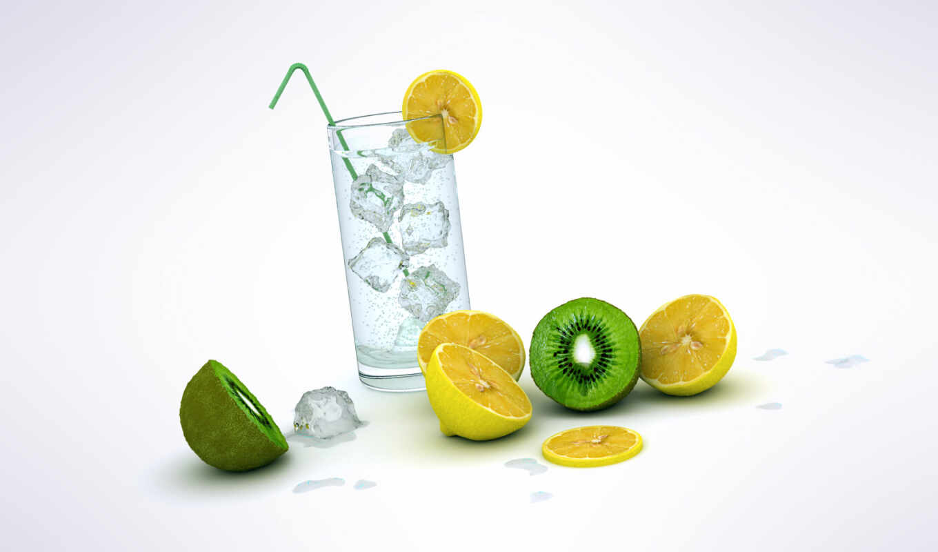 glass, ice, fetus, lemon, cocktail, drink, kiwi
