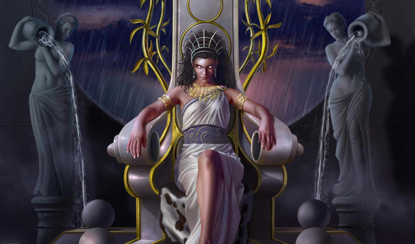 art, девушка, дождь, water, сидит, трон, goddess, toni, родригес