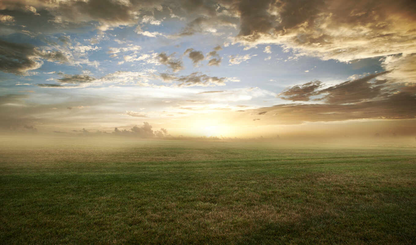 природа, со, поле, туман, тумане, солнца, полем, rising, favourite