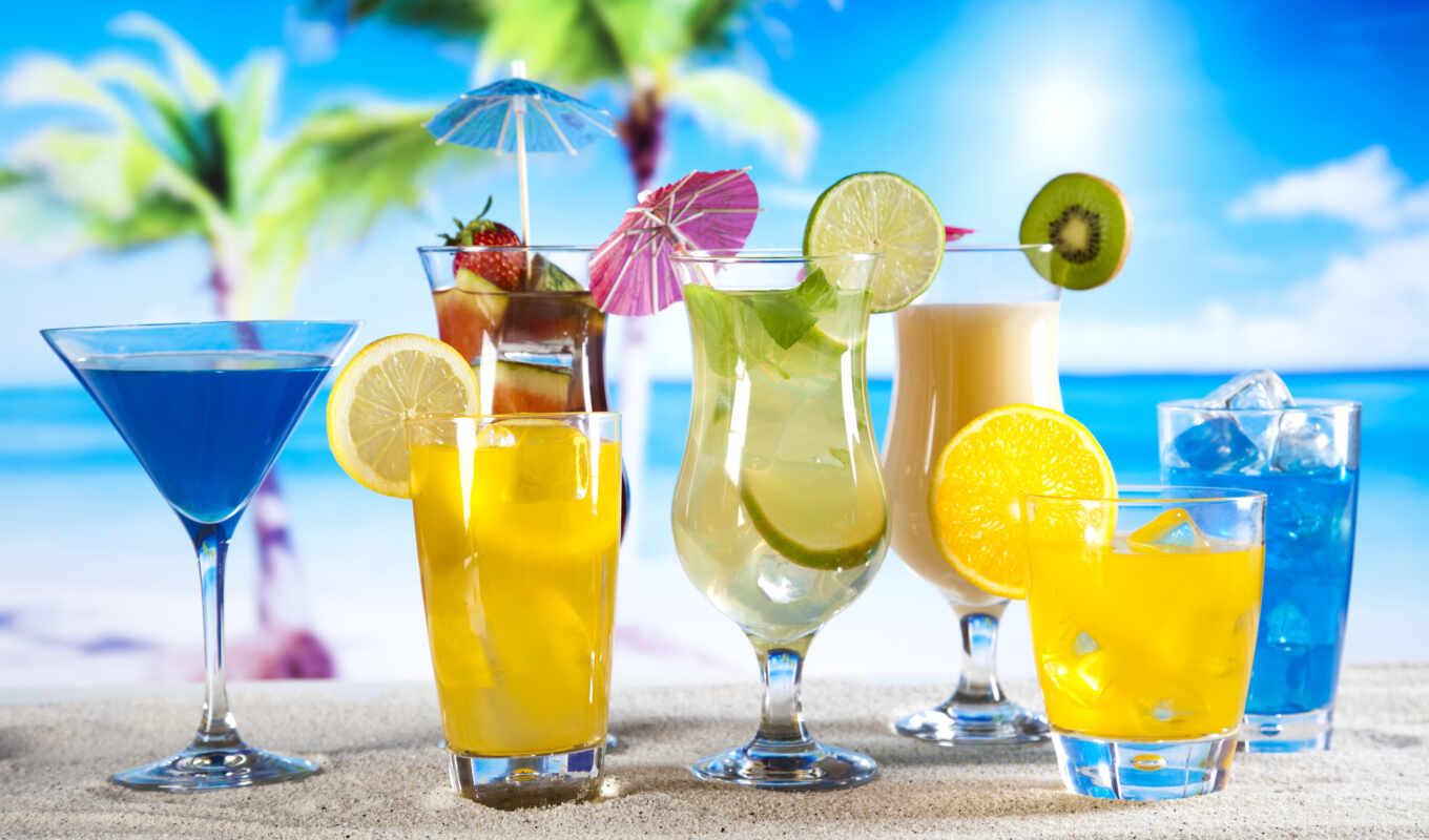 пляж, плод, коктейль, напиток, алкоголь
