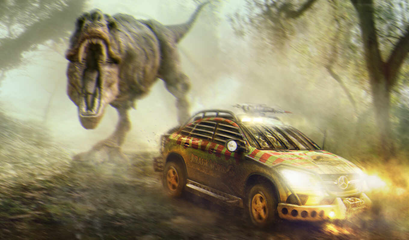 picture, mercedes, Benz, world, car, coupe, speed, blurring, jurassic, gang