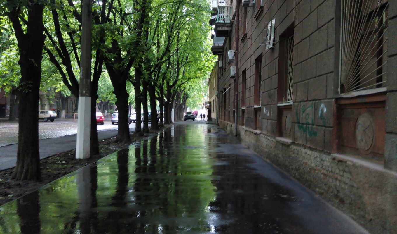 дождь, город, water, улица, города, разделе, лужи