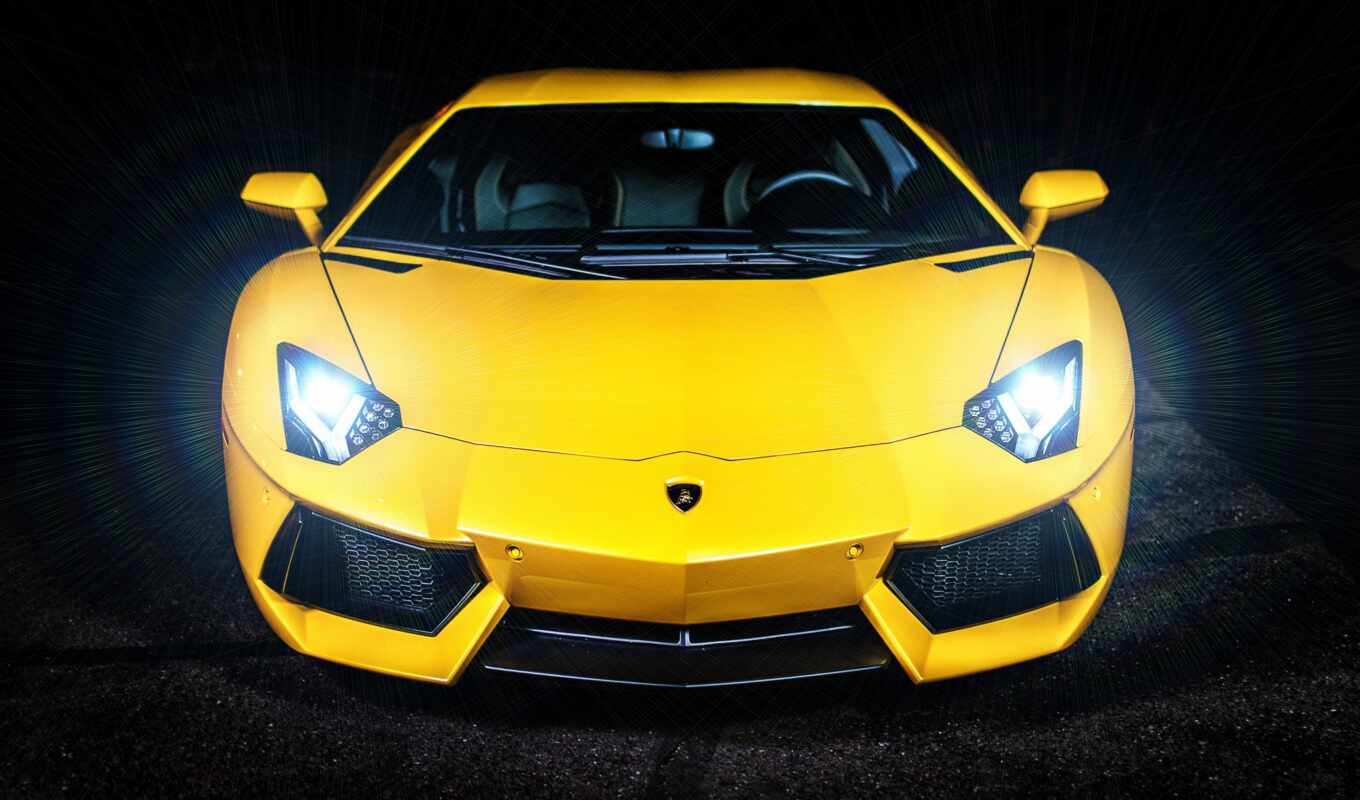 car, aventador, yellow
