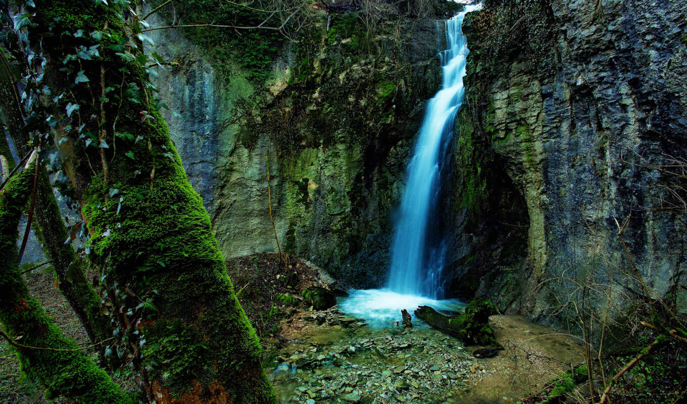 природа, водопад, скалы