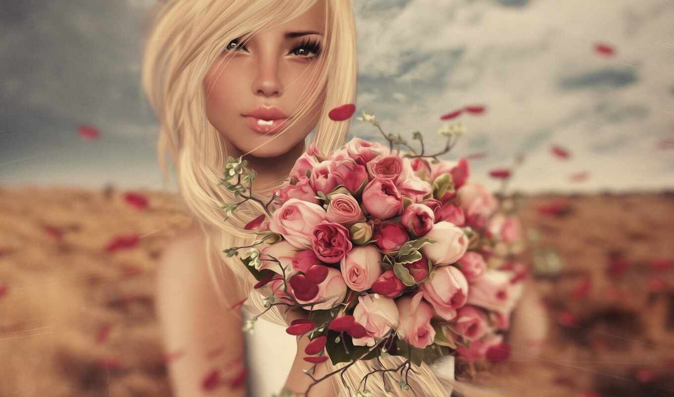 girl, bouquet