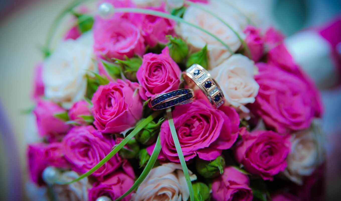 picture, roses, pink, rings, roses, bouquet, wedding, bouquets, cvety