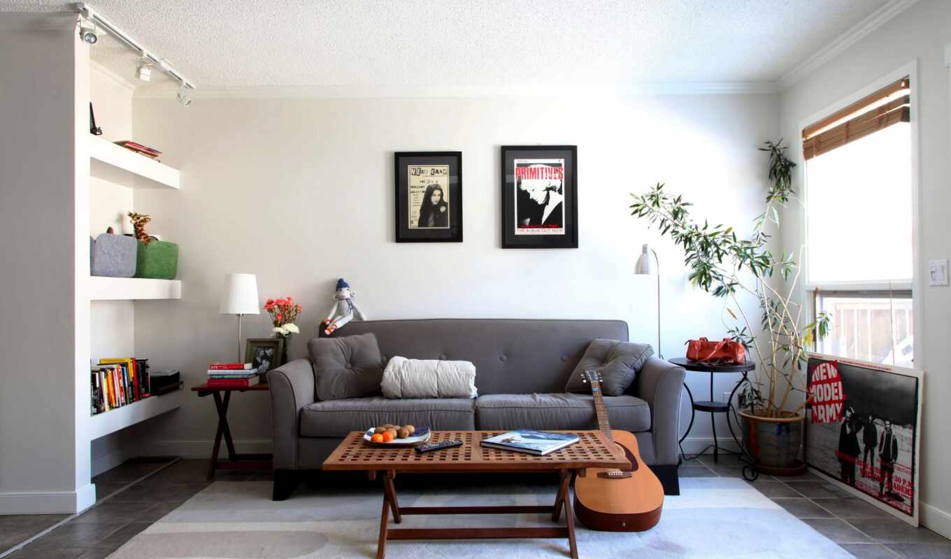 комната, стиль, design, гитара, диван, интерьер, мебель