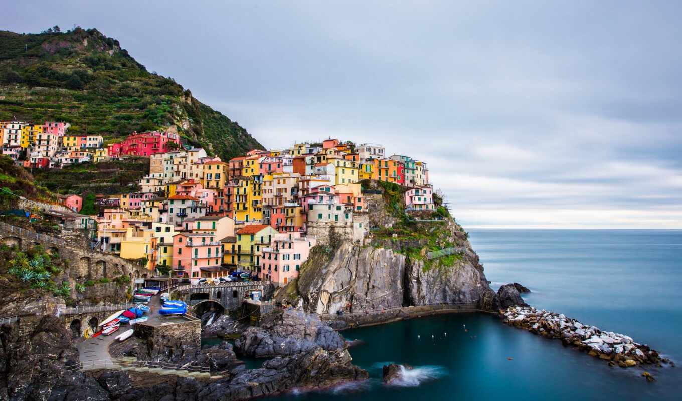 house, city, rock, italian, coast, land, italy, manarola, five, crag