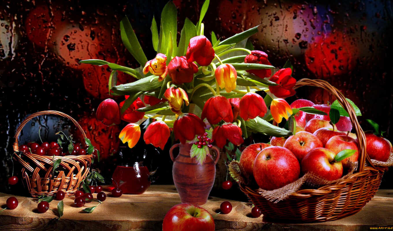 цветы, еда, apple, cherry, плод, растение, rare