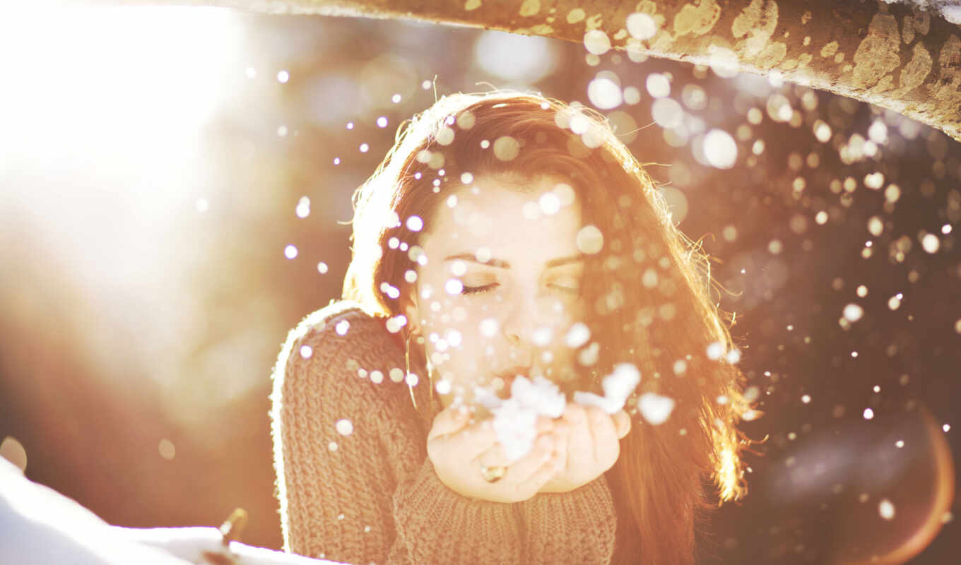 девушка, картинка, свет, снежинки, снег, women, зима, женщин, солнечный, snowflakes