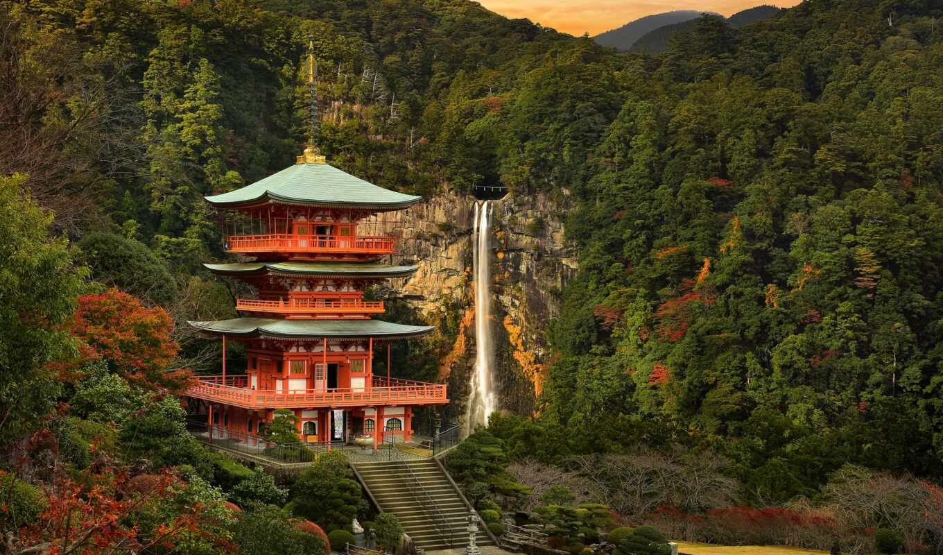 храм, japanese, водопад, falls, япония, пагода, nachi, нати, nachikatsuura, seiganto