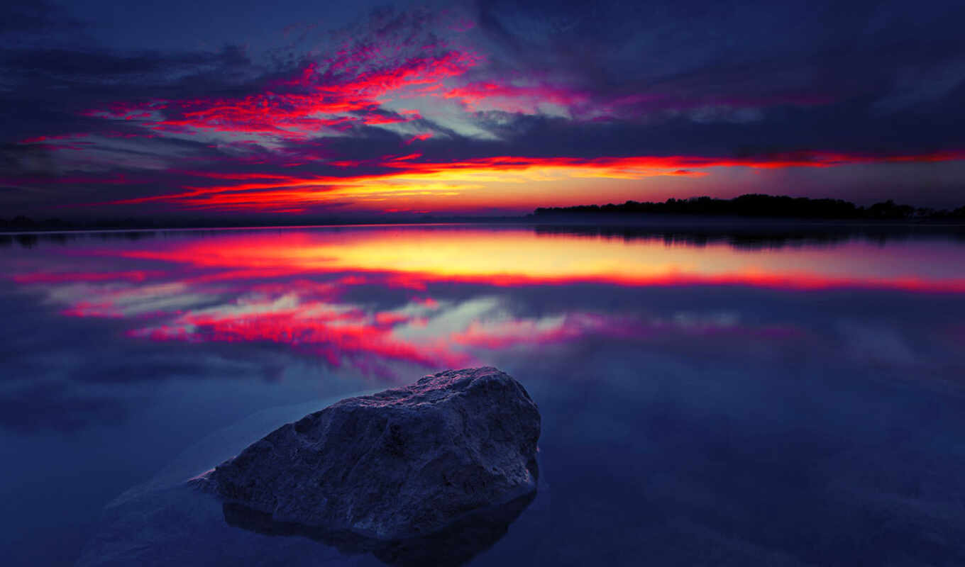 lake, sky, photo, red, stone, sunset, great, cloud, thunder, lightning, river