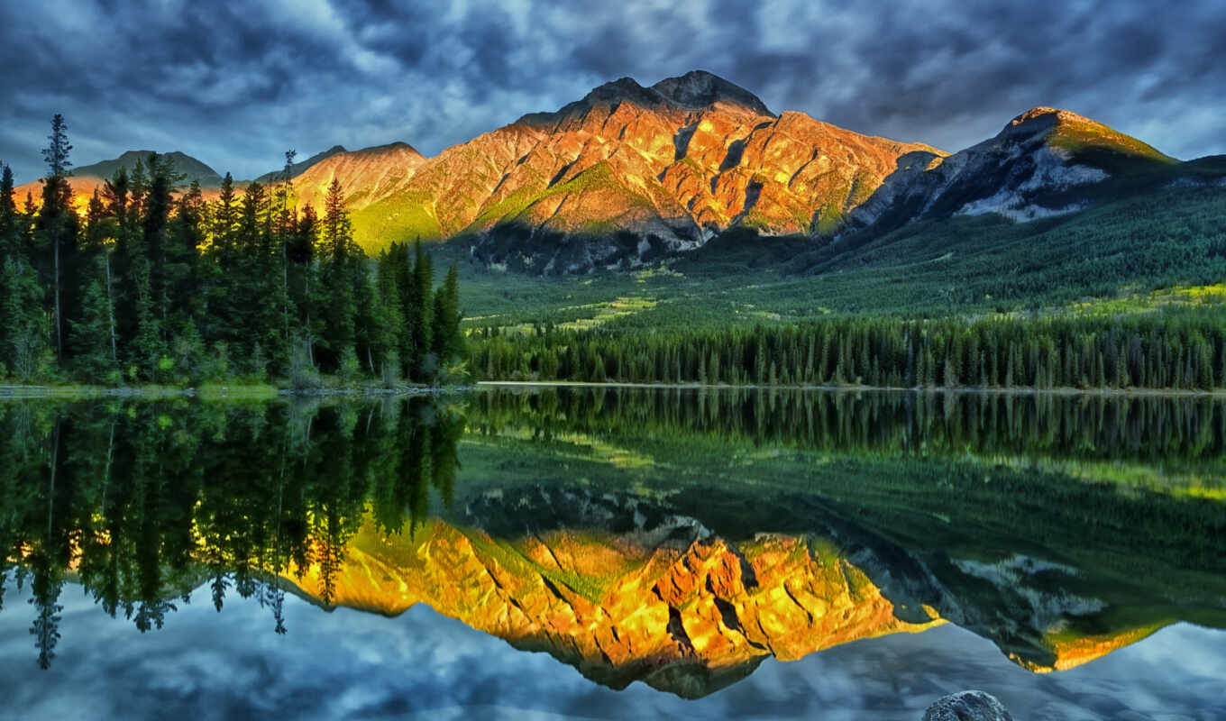 lake, nature, mountain, landscape, Canada, alberta, park, reflection, national, jasper, fore