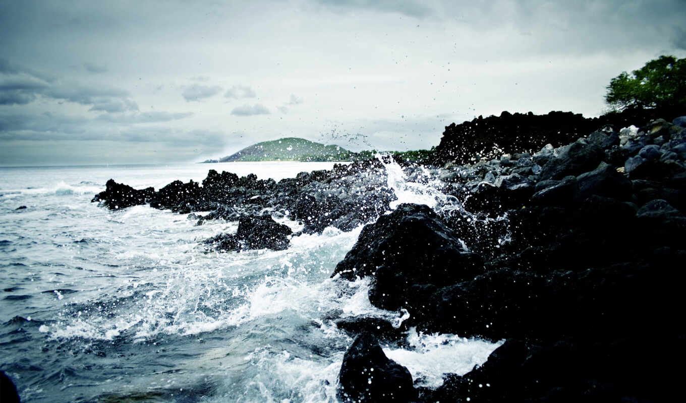 water, sea, shore, coast, seas, ocean, splashes, waves, stones, rocks