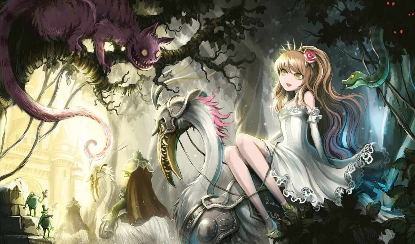 art, anime, cat, Alice, poster, wonderful country, frogs, miracles, country