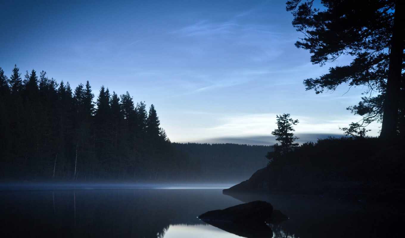 озеро, природа, blue, дерево, water, лес, отражение, even, спокойствие, fore