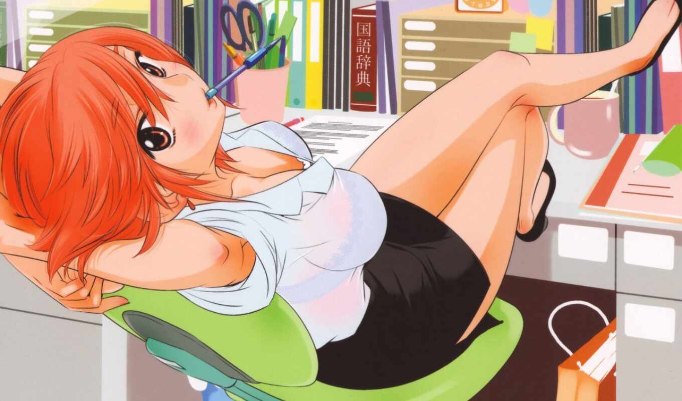 view, girl, anime, office