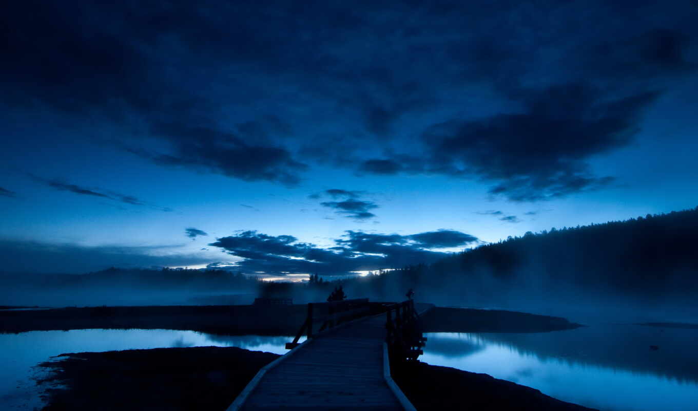 небо, blue, ночь, water, мост, landscape, dark, ah