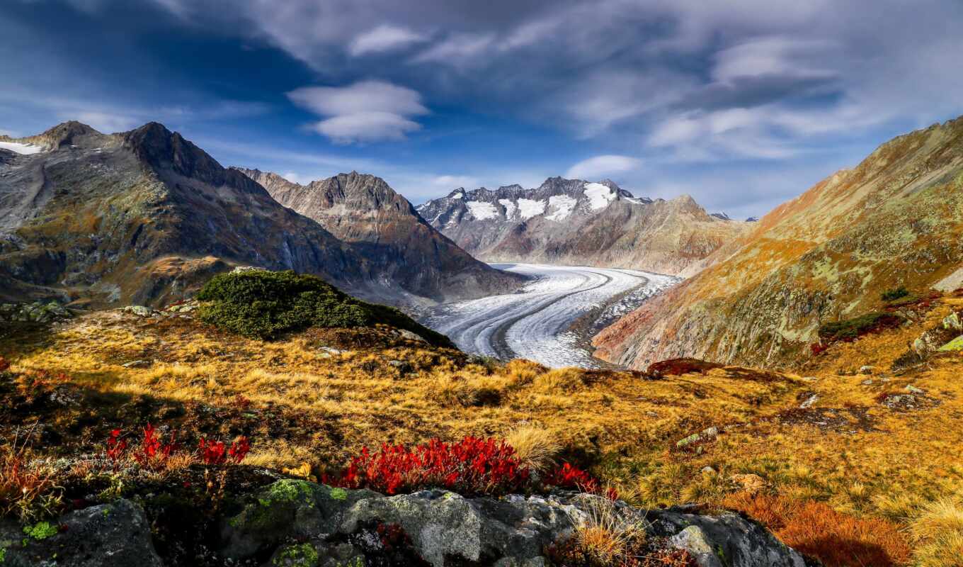 природа, гора, glacier, швейцария, альпы, aletsch