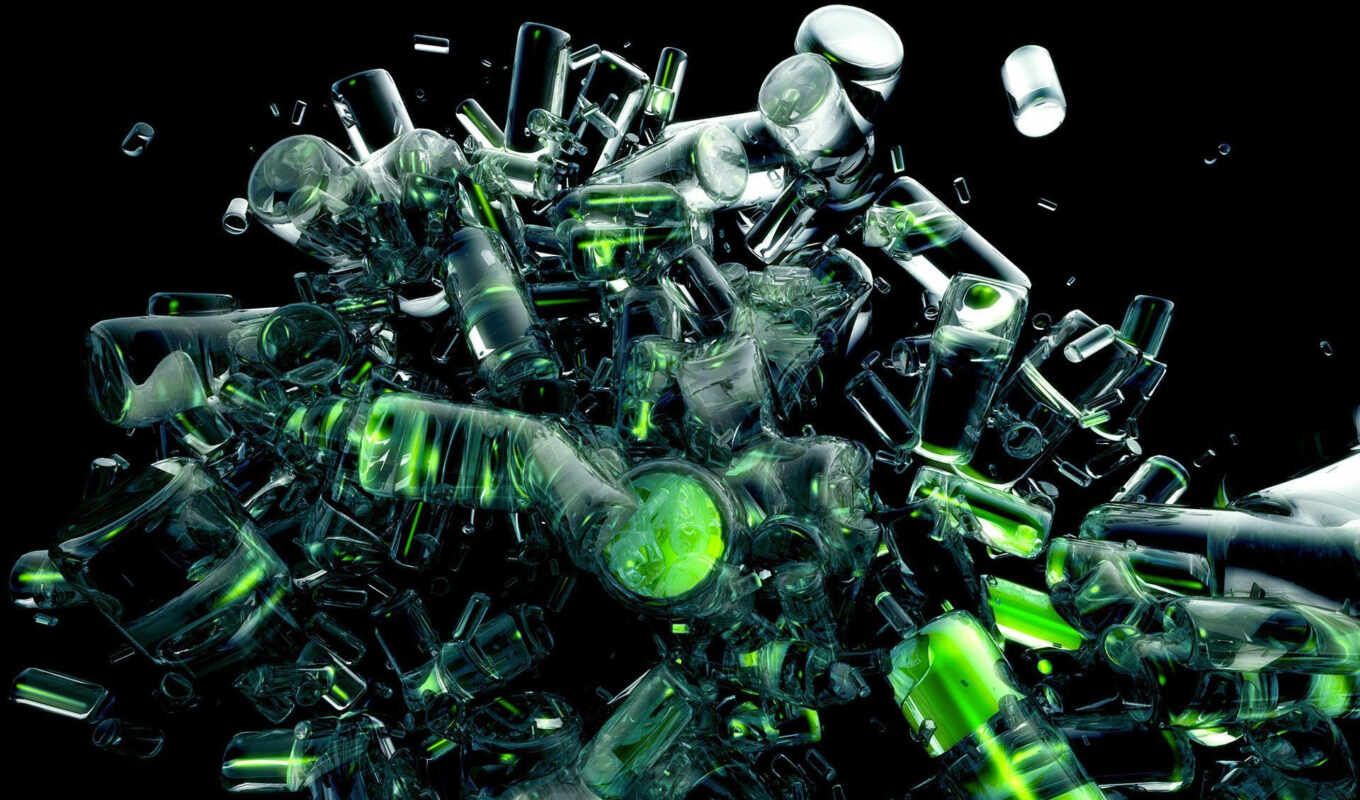 graphics, abstraction, abstract, bottles, green, transparent
