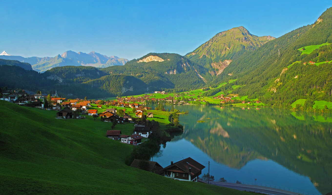 lake, mountain, landscape, Switzerland, lungern