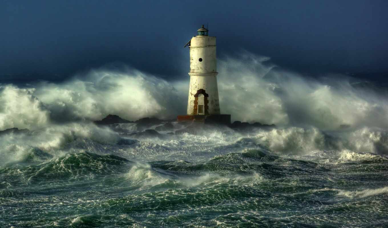 desktop, буря, море, lighthouse, ocean, waves