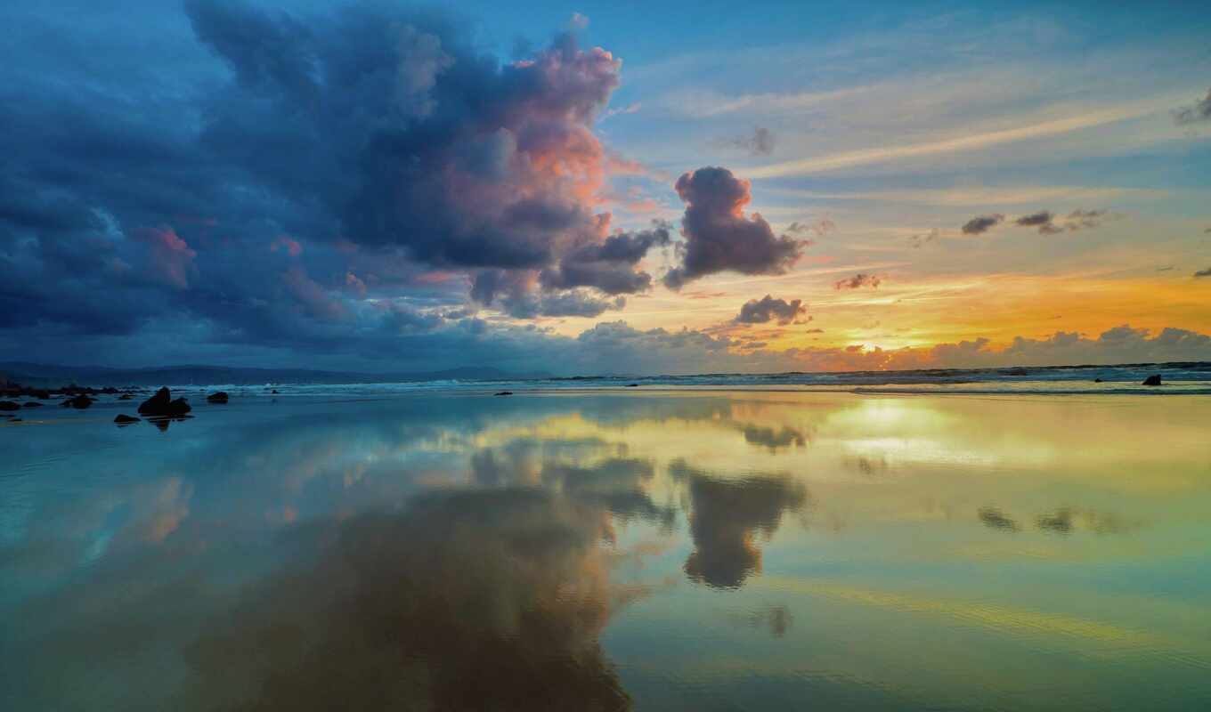 небо, зеркало, море, pic, облако