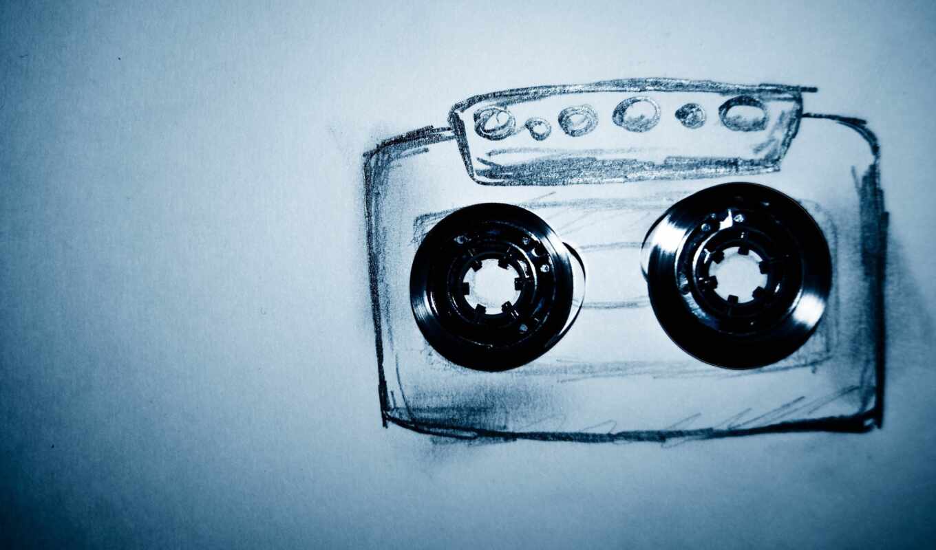 музыка, рисованный, tape, кассета