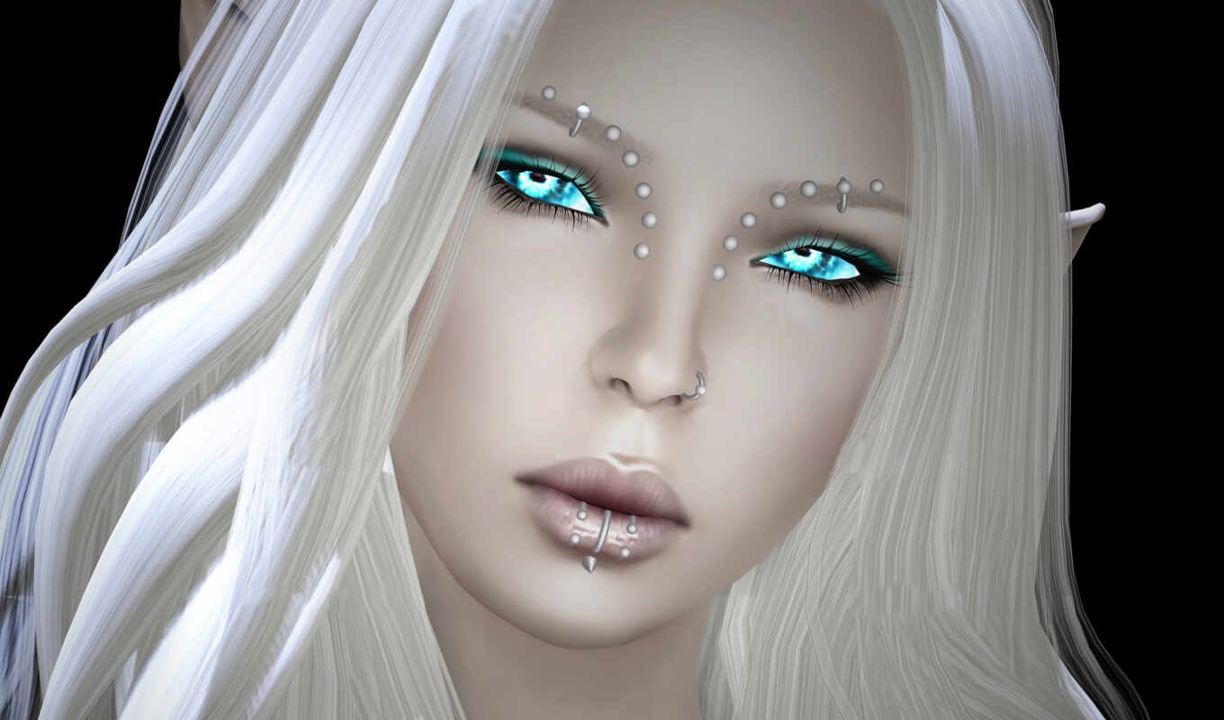 girl, face, white, hair, piercing, elf, render