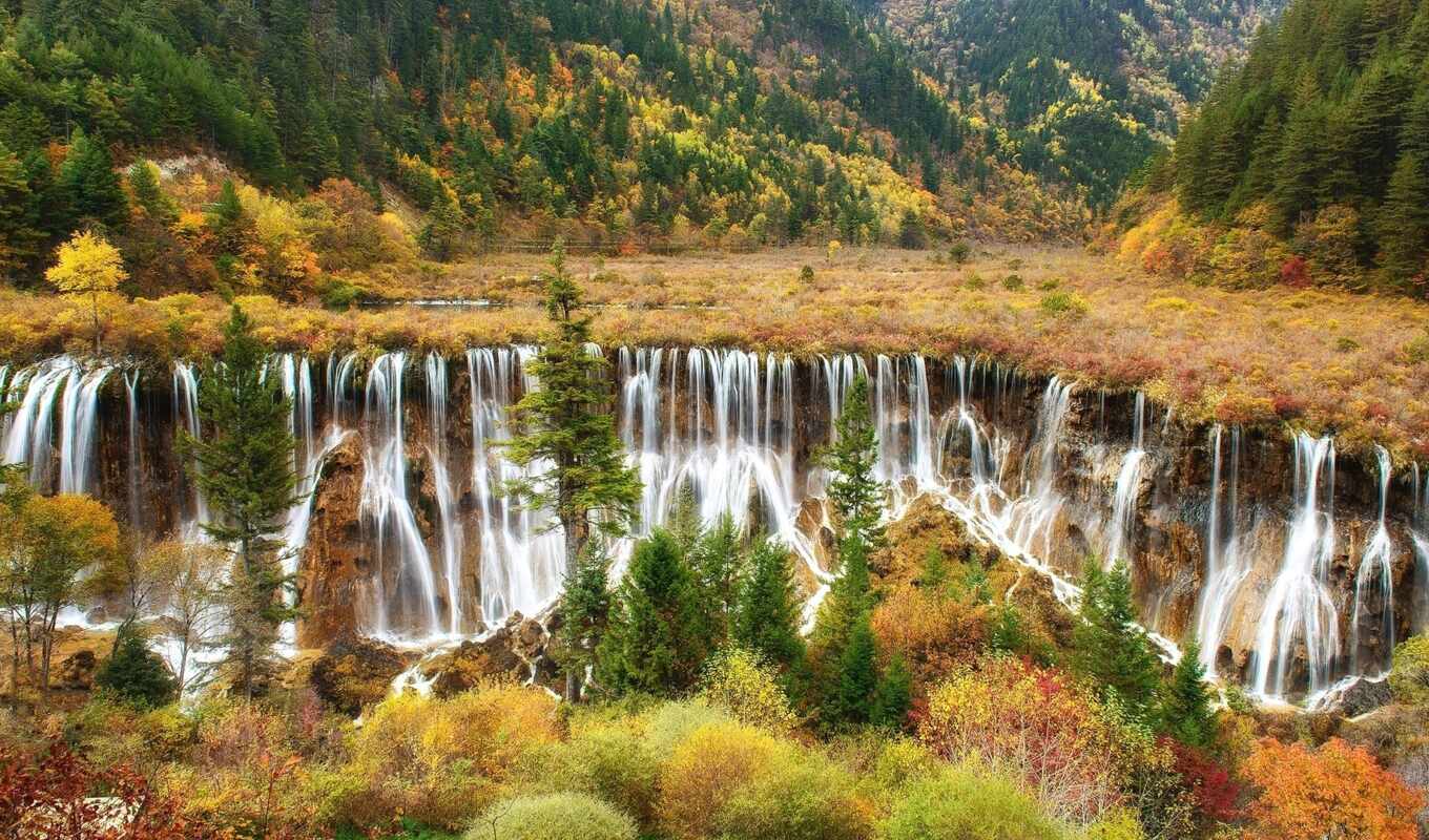 nature, place, waterfall, valley, nature, osen, form, waterfall, picture, Holsteiner, sichuan