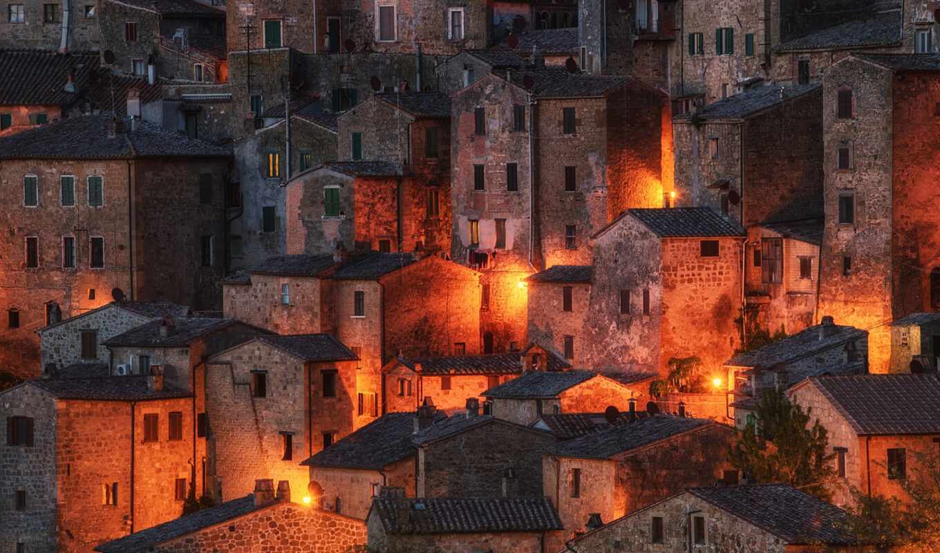 still, Tuscany, gorod, landscape, photo, fire, Italy, evening, as though, sorat, sorano