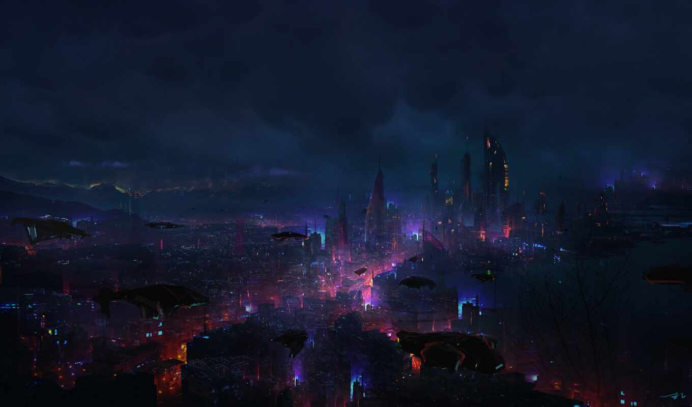 city, night, dark, cyberpunk, futuristic, scus
