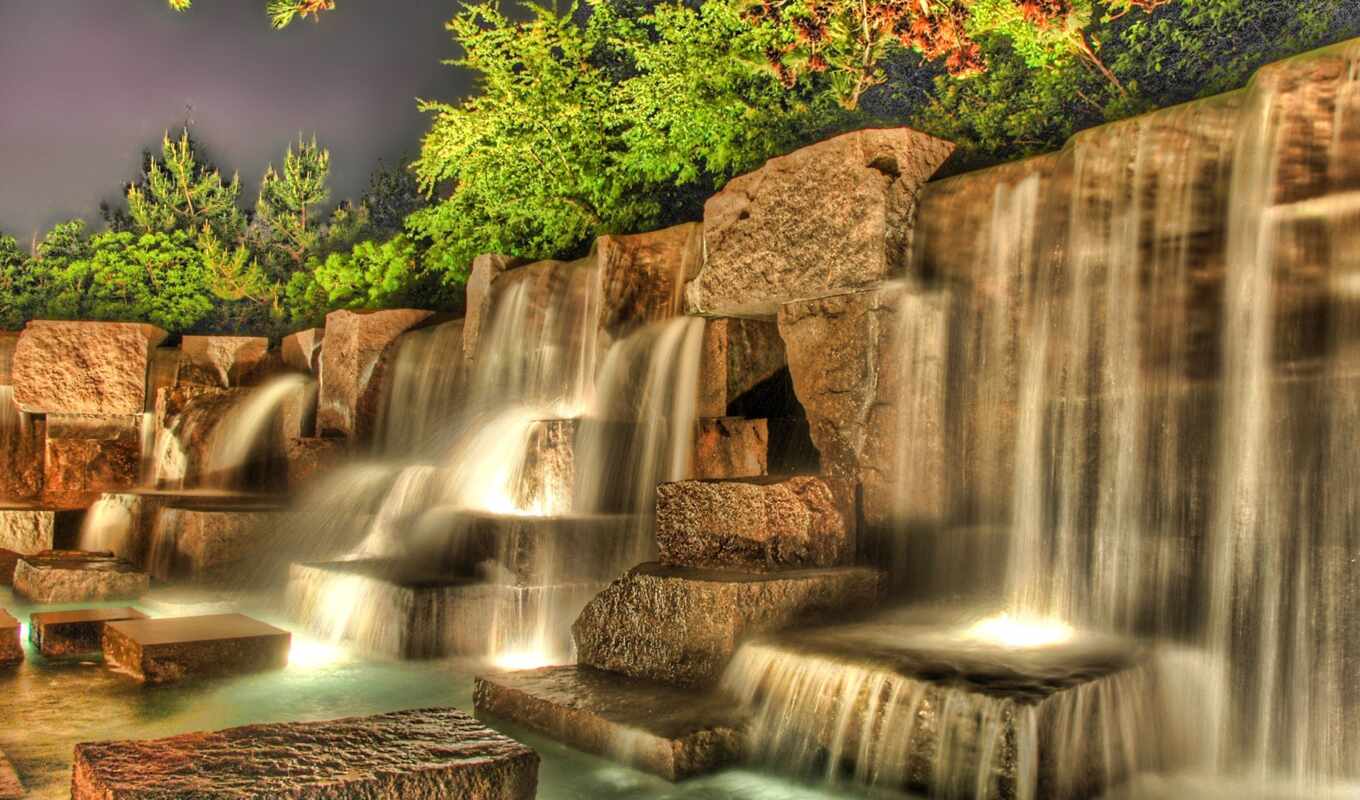 page, stone, waterfall, hdr, waterfalls, decorative, artificial, falling