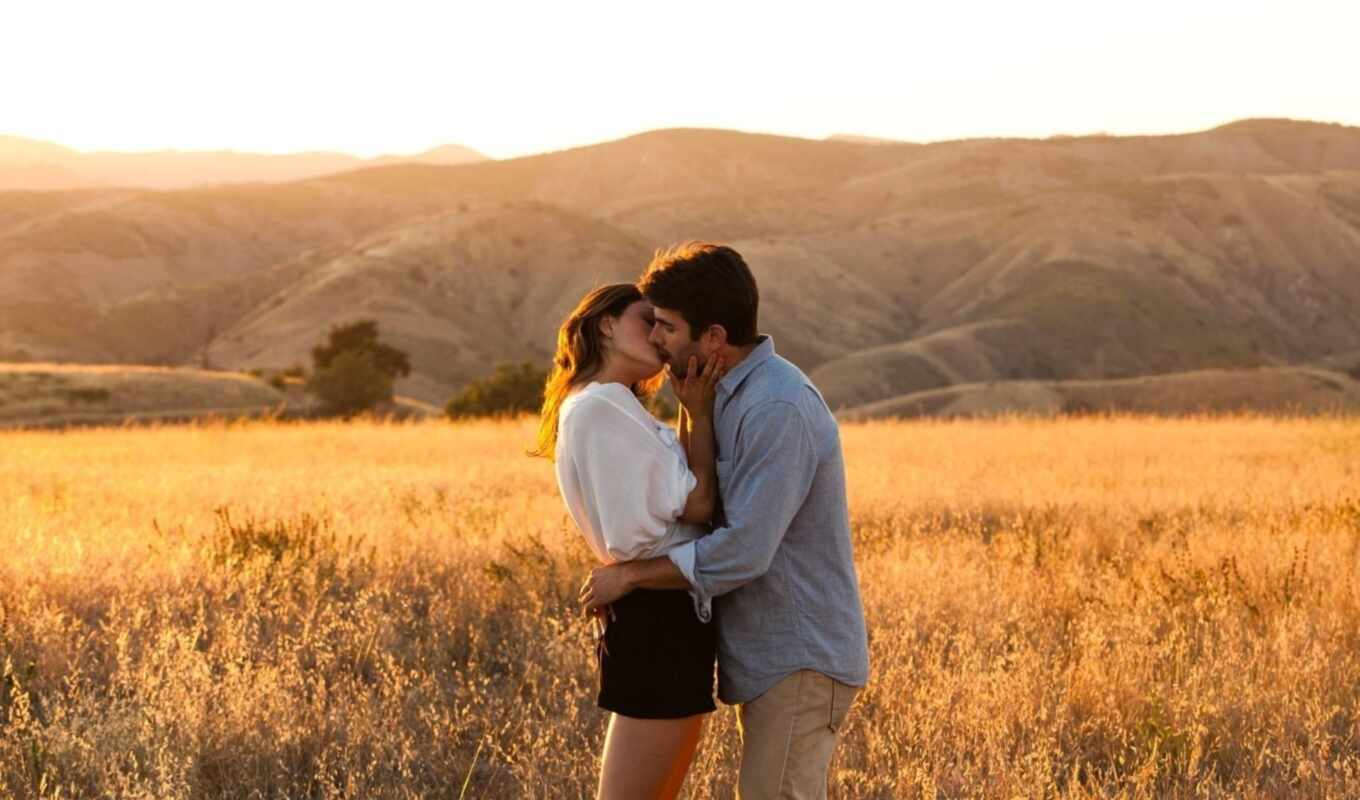 field, love, a kiss, hug