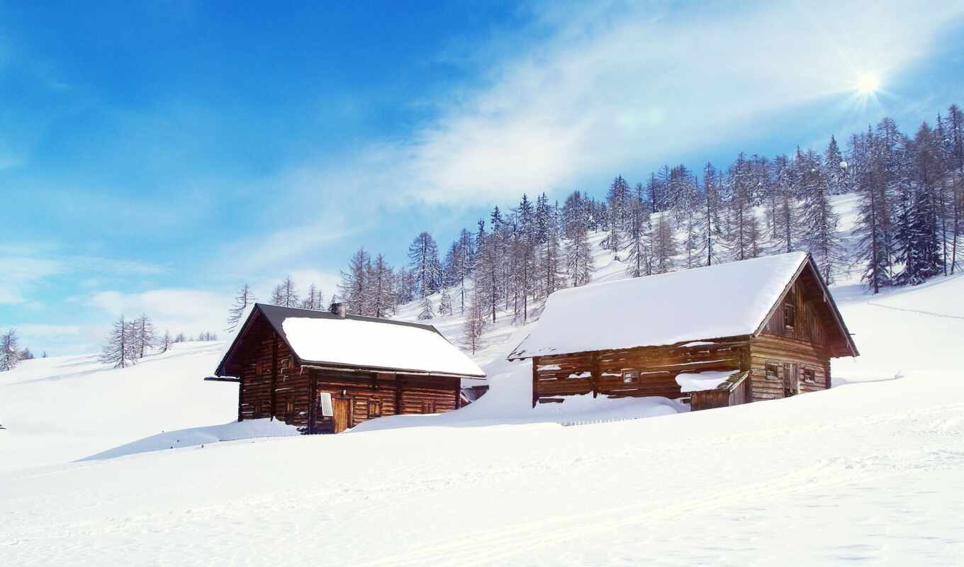 snow, screen, fund, landscape, house, snow, winter, rural
