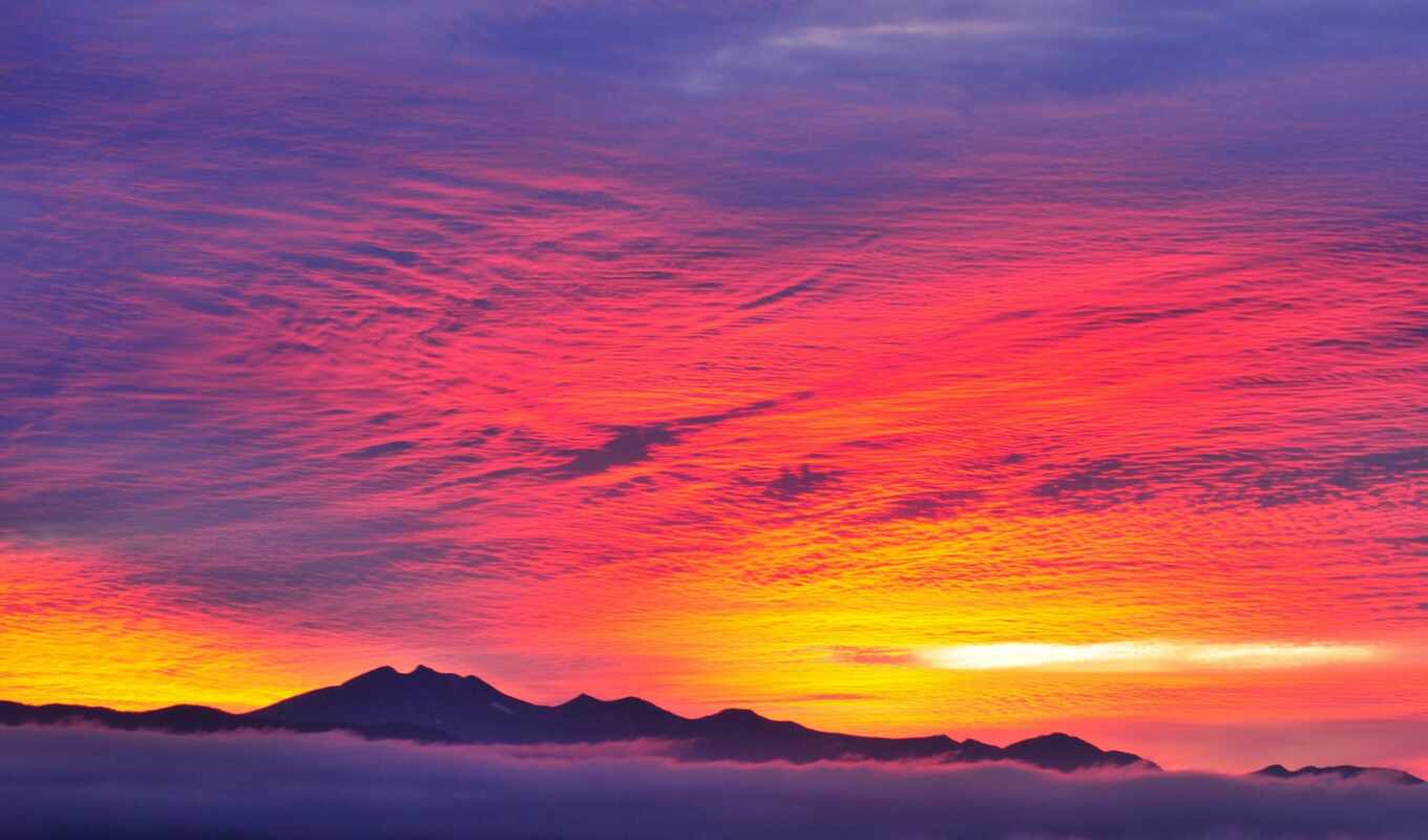 sky, iphone, red, sunset, mountains, fog