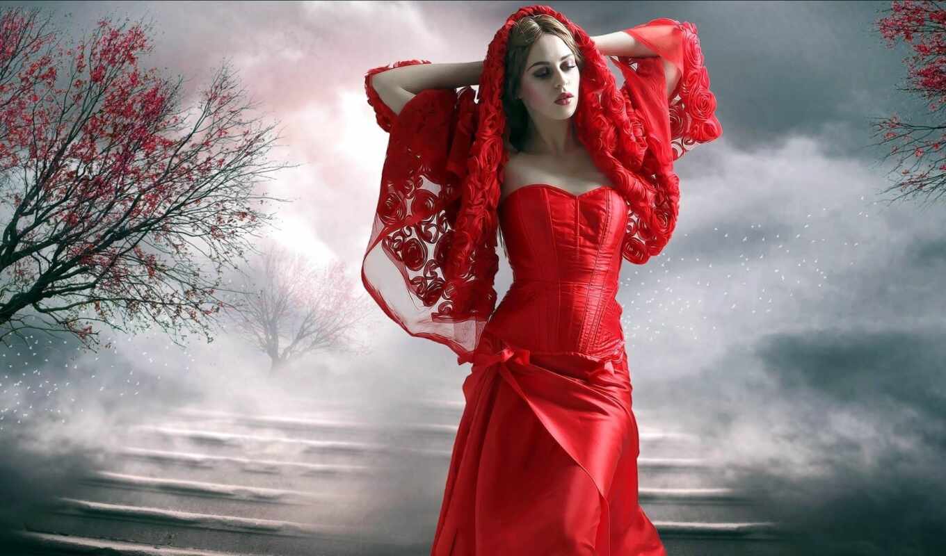 красное, платье