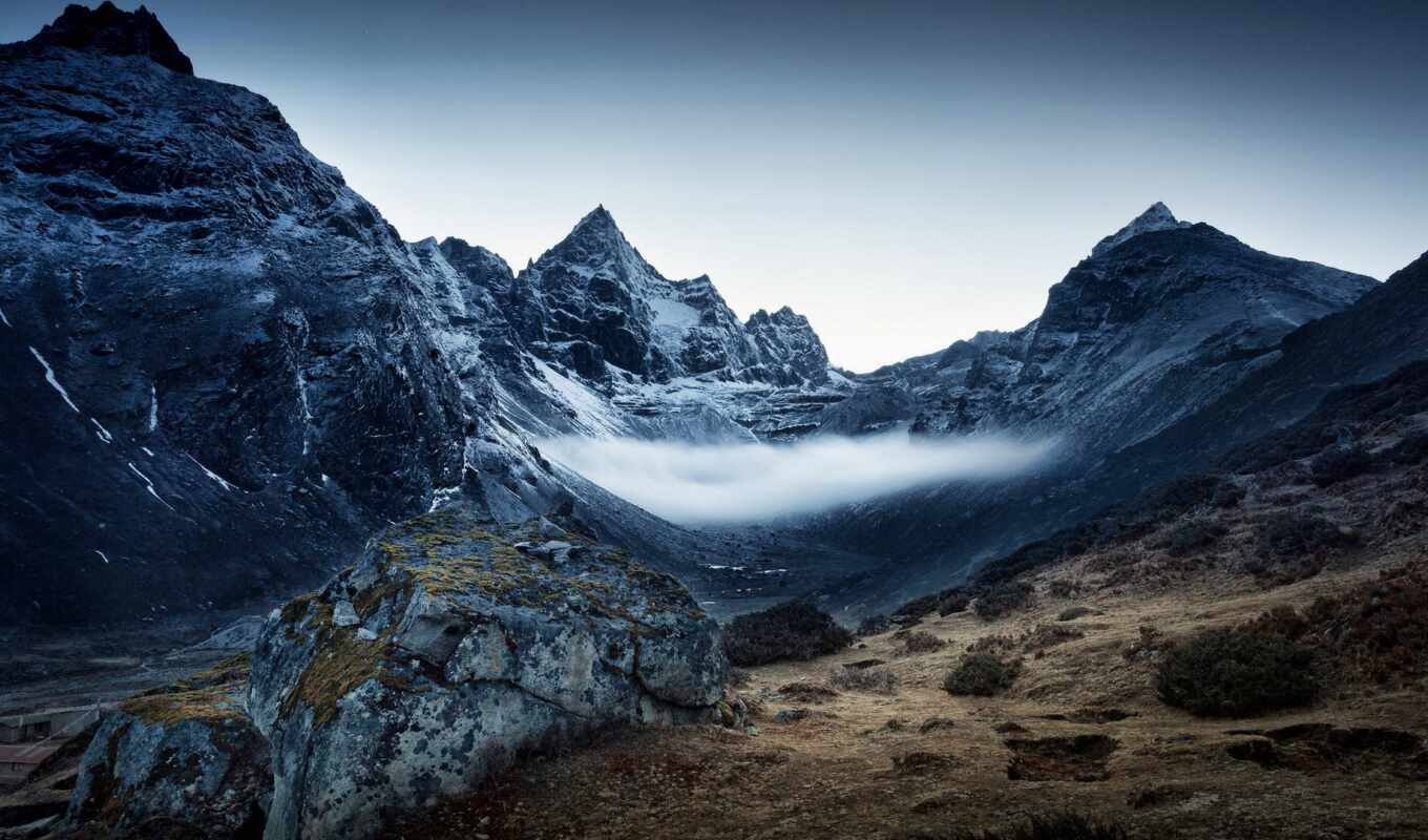 гора, туман