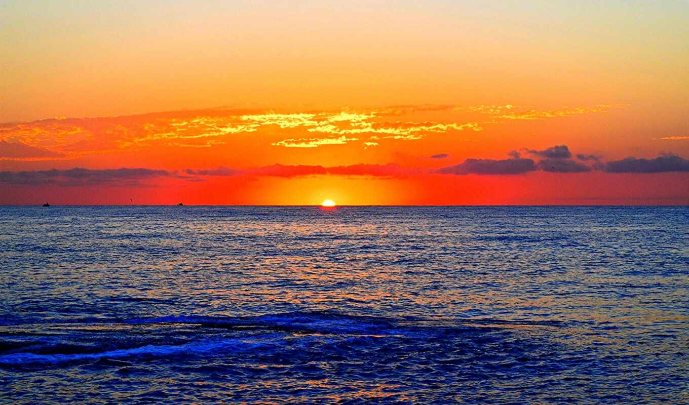sky, girl, sea, horizon, orange, sunrise, rising, cloud, boats