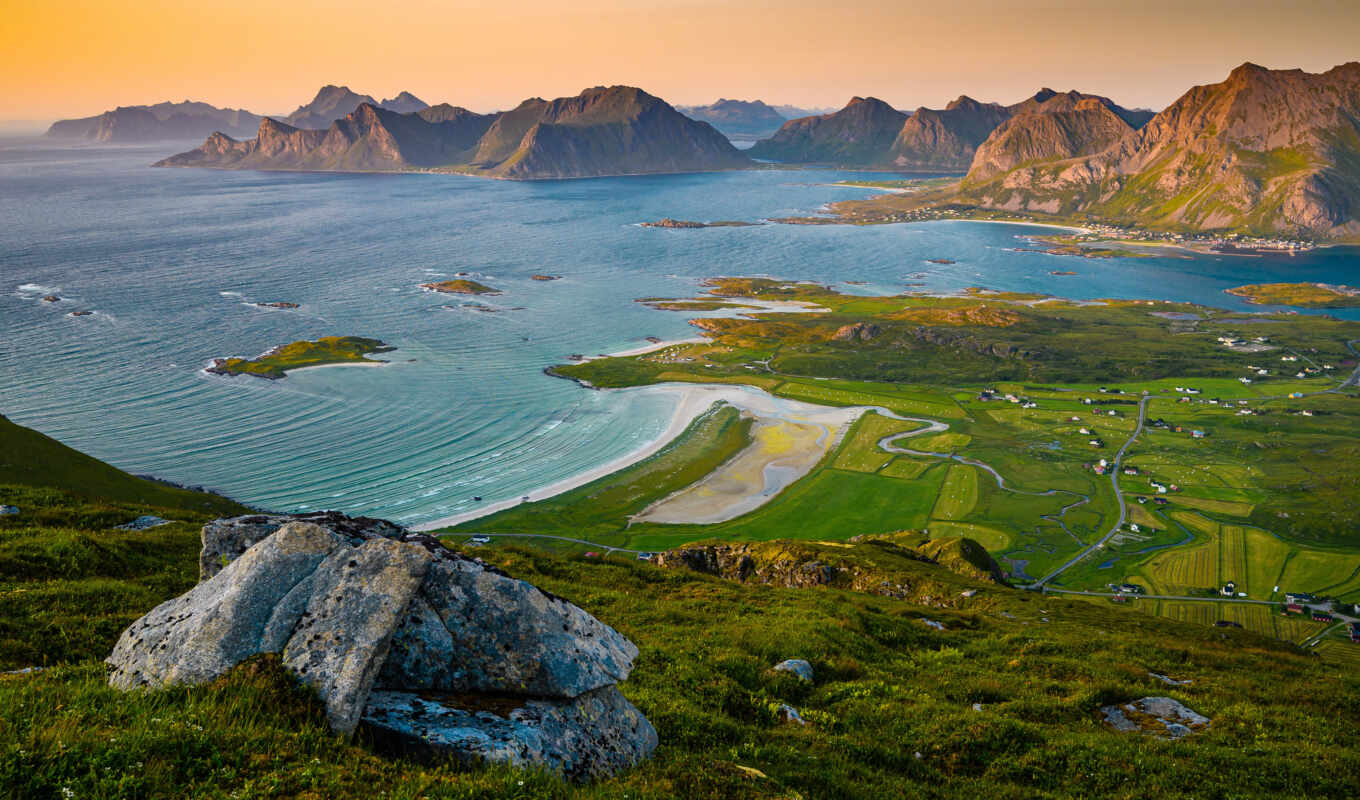 природа, гора, планшетный, остров, cover, побережье, норвегия, bay, lofoten, ryten