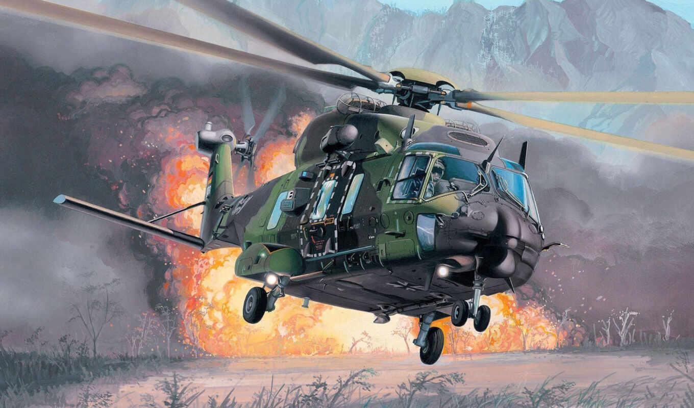 картинка, авиация, красивая, огонь, ми, вертолет, бомбежка, многоцелевой