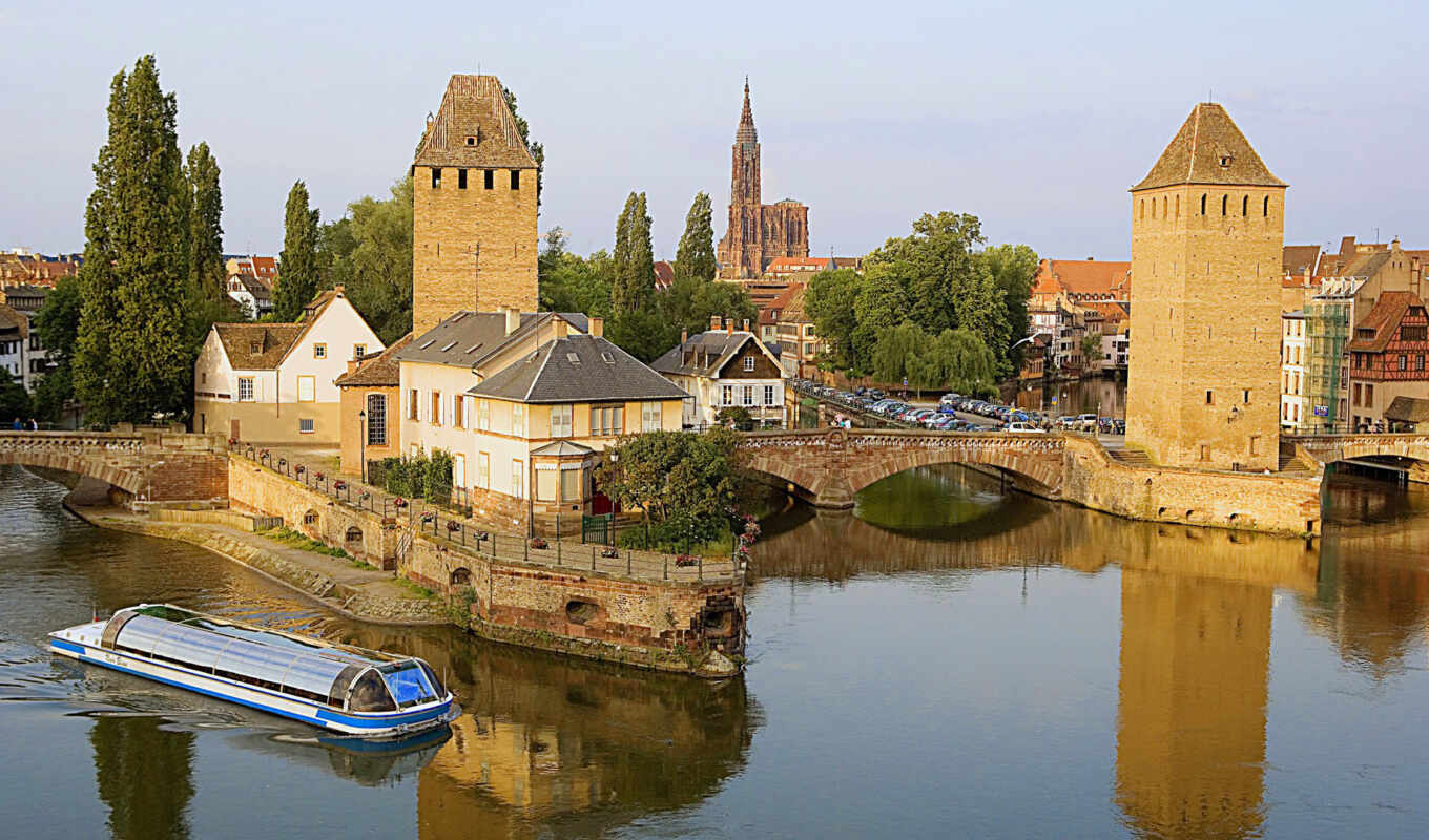 франция, страсбург, canal, лодка, town, dimension