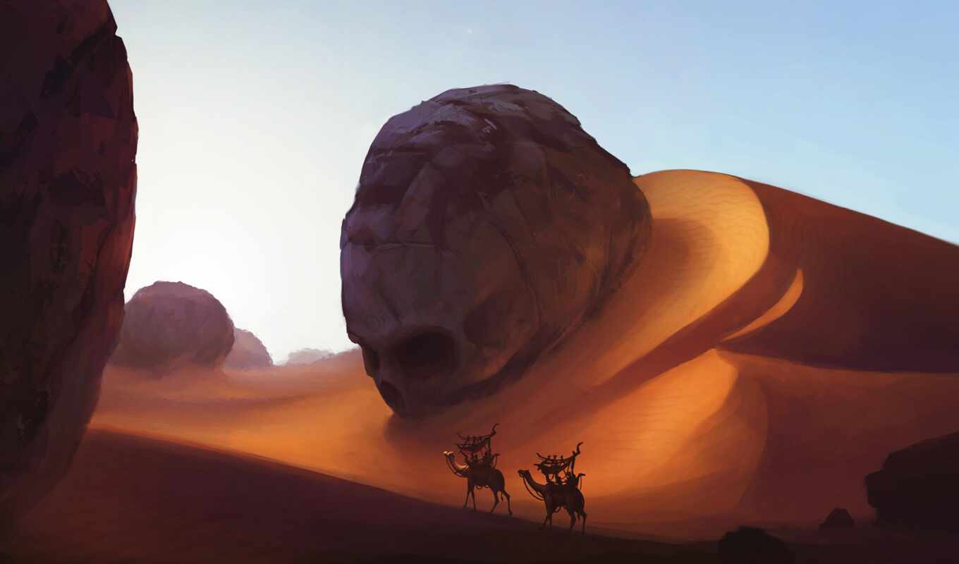 art, череп, digital, fantasy, artwork, пустыня, dune, camel