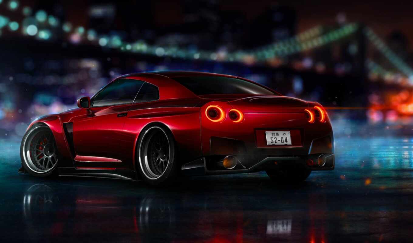 red, car, nissan, nfs, speed, nigth, need, ligth
