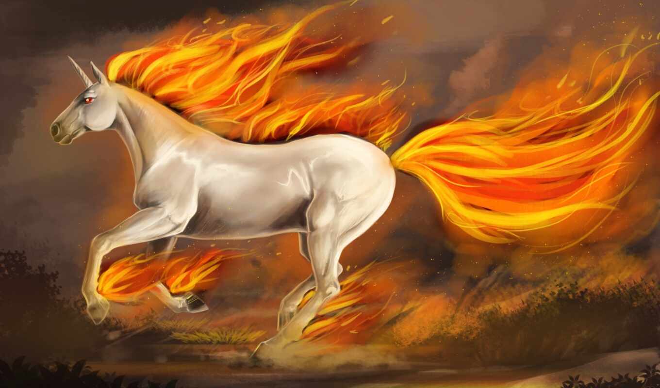 horse, fantastic, mane, art, unicorn, fiery